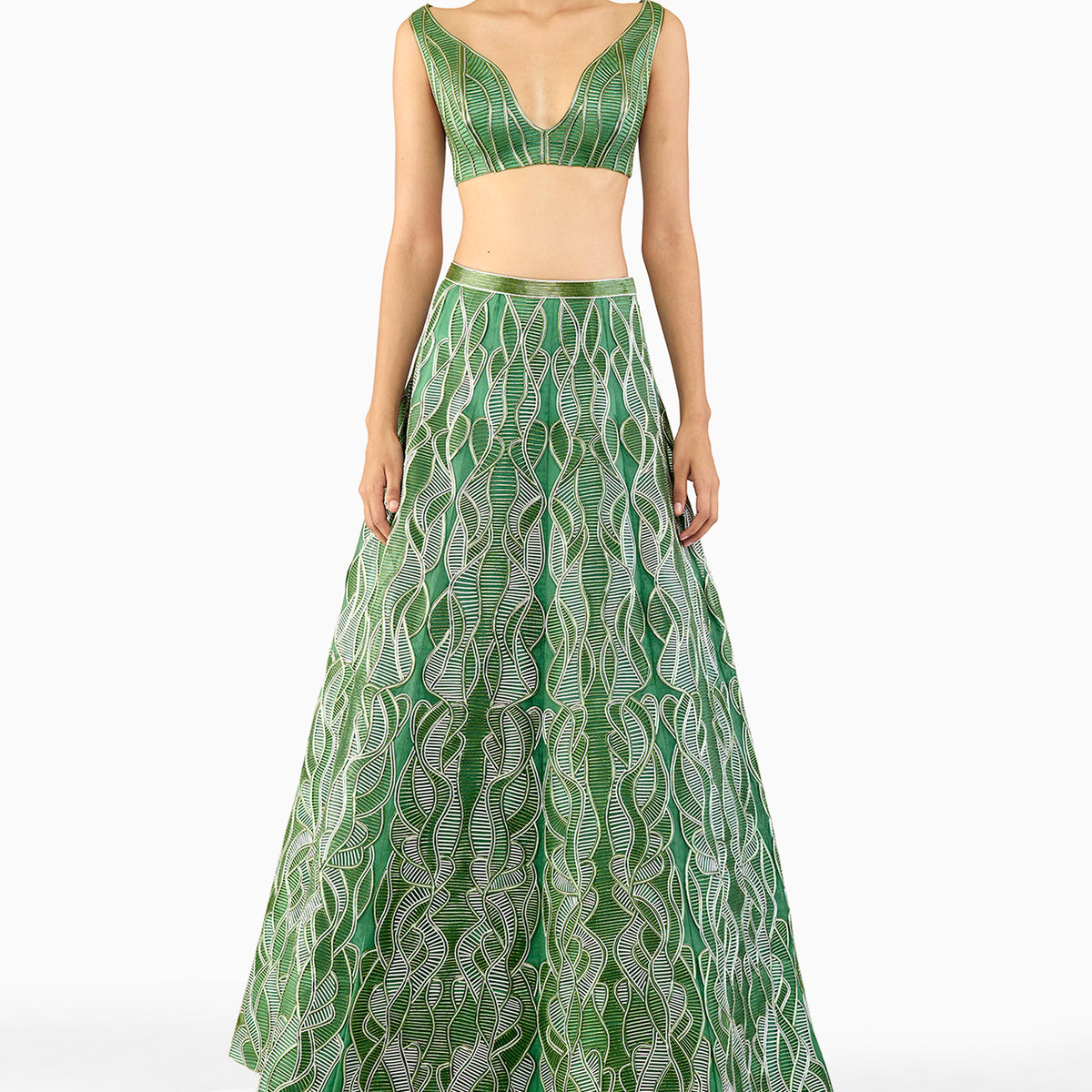 GREEN ALIEN LACE LEHENGA – Rimzim Dadu