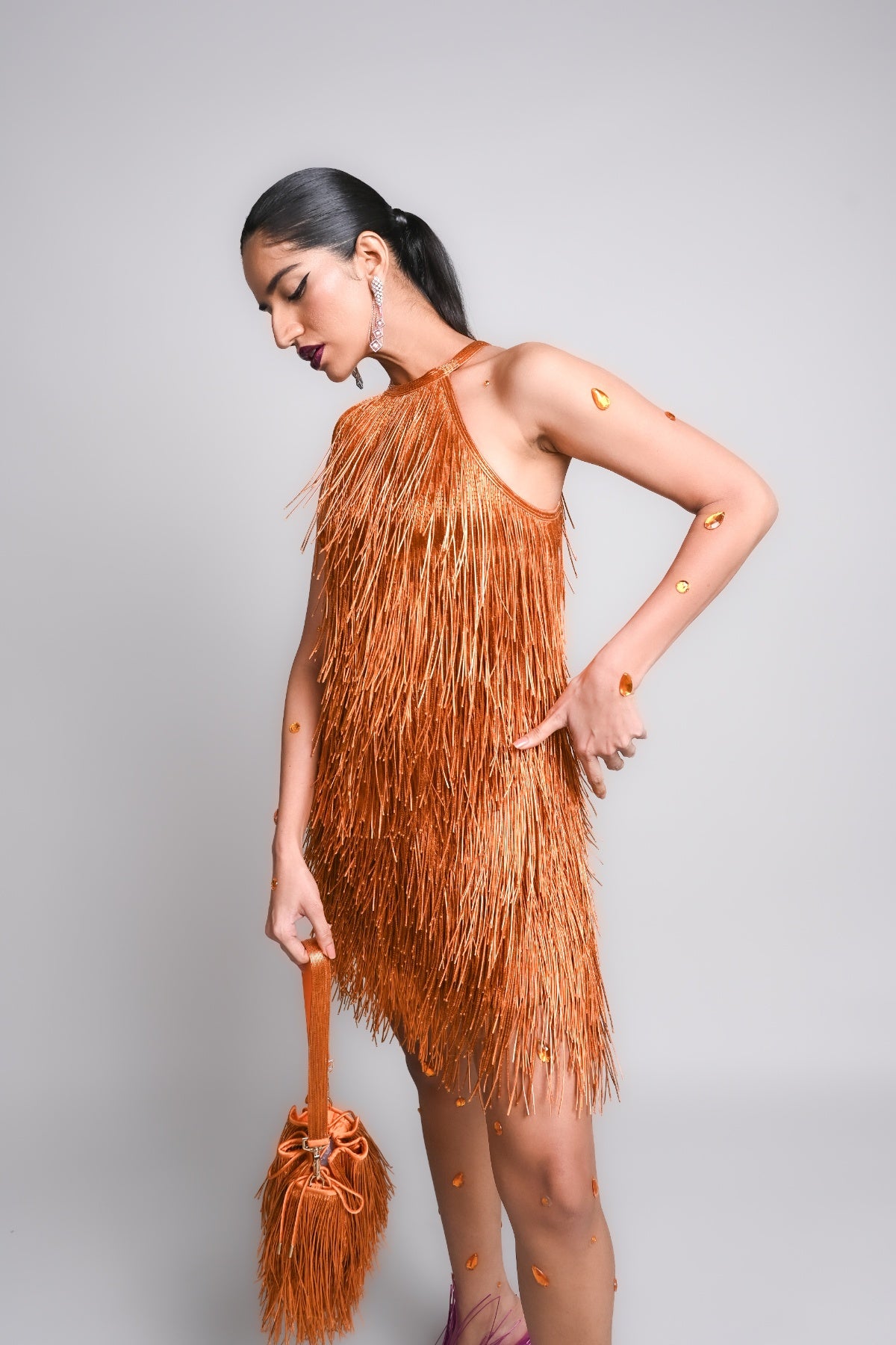 burnt orange fringe dress Orange Dress - Ribbed Knit Midi Dress - Midi Fringe Dress